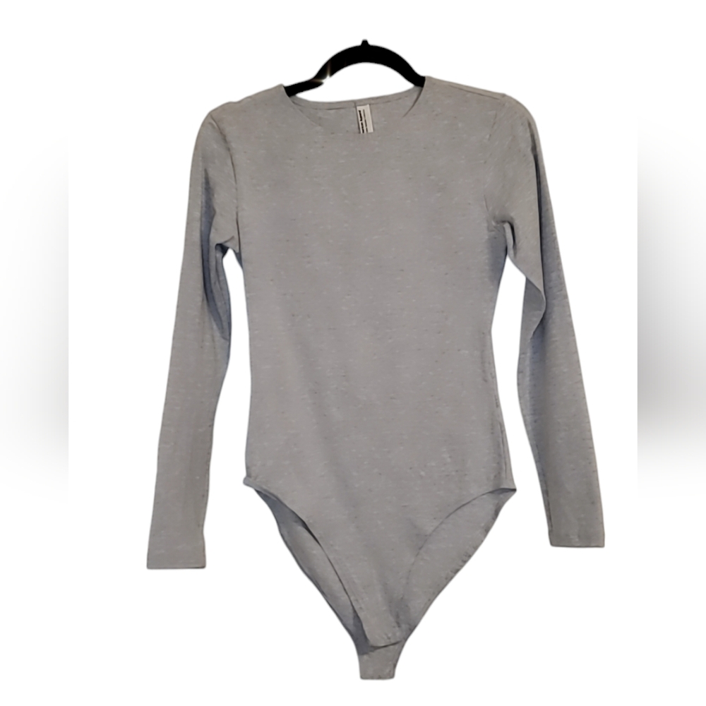 American apparel heather grey bodysuit long sleeve crewneck large